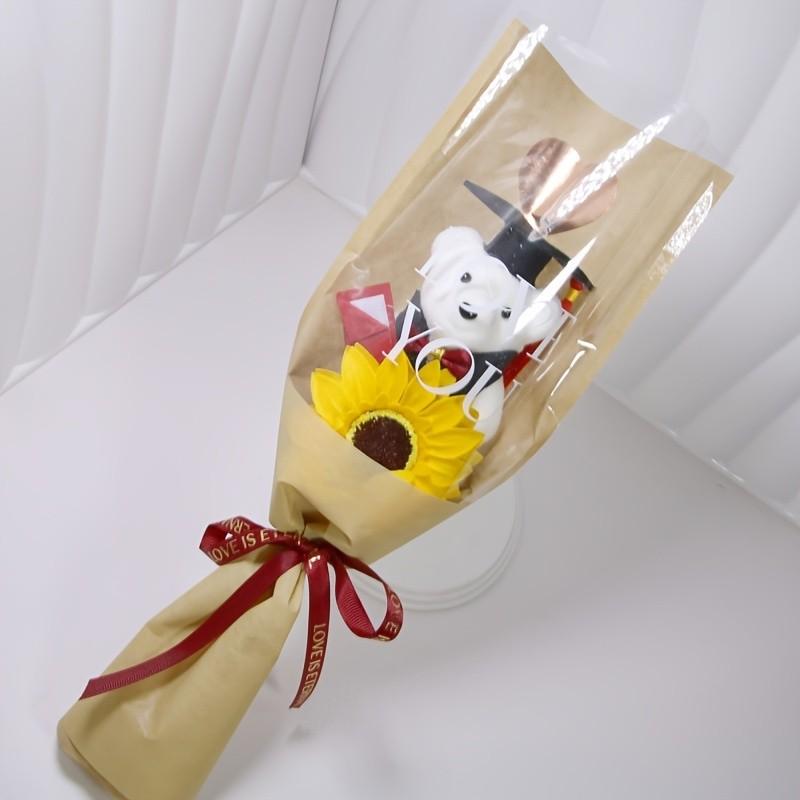 1pc of Bear Wearing a Graduation Cap with Golden Heart Wrapping Paper Bouquet, Realistic Sunflower Bouquet, a Gift for Friends, Classmates, Or Girlfriends During Graduation Season Parties