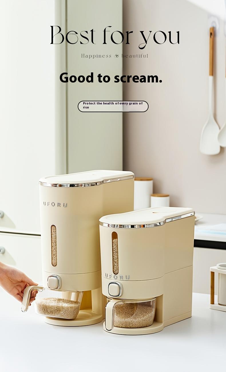 UFORU insect-proof airtight Rice Dispenser with Measuring Cups - Moisture-Resistant Plastic, Airtight Grain Storage Container for Soybeans, Corn & Cereals,pet food,cat food,dog food,suitable for kitchen and food storage room