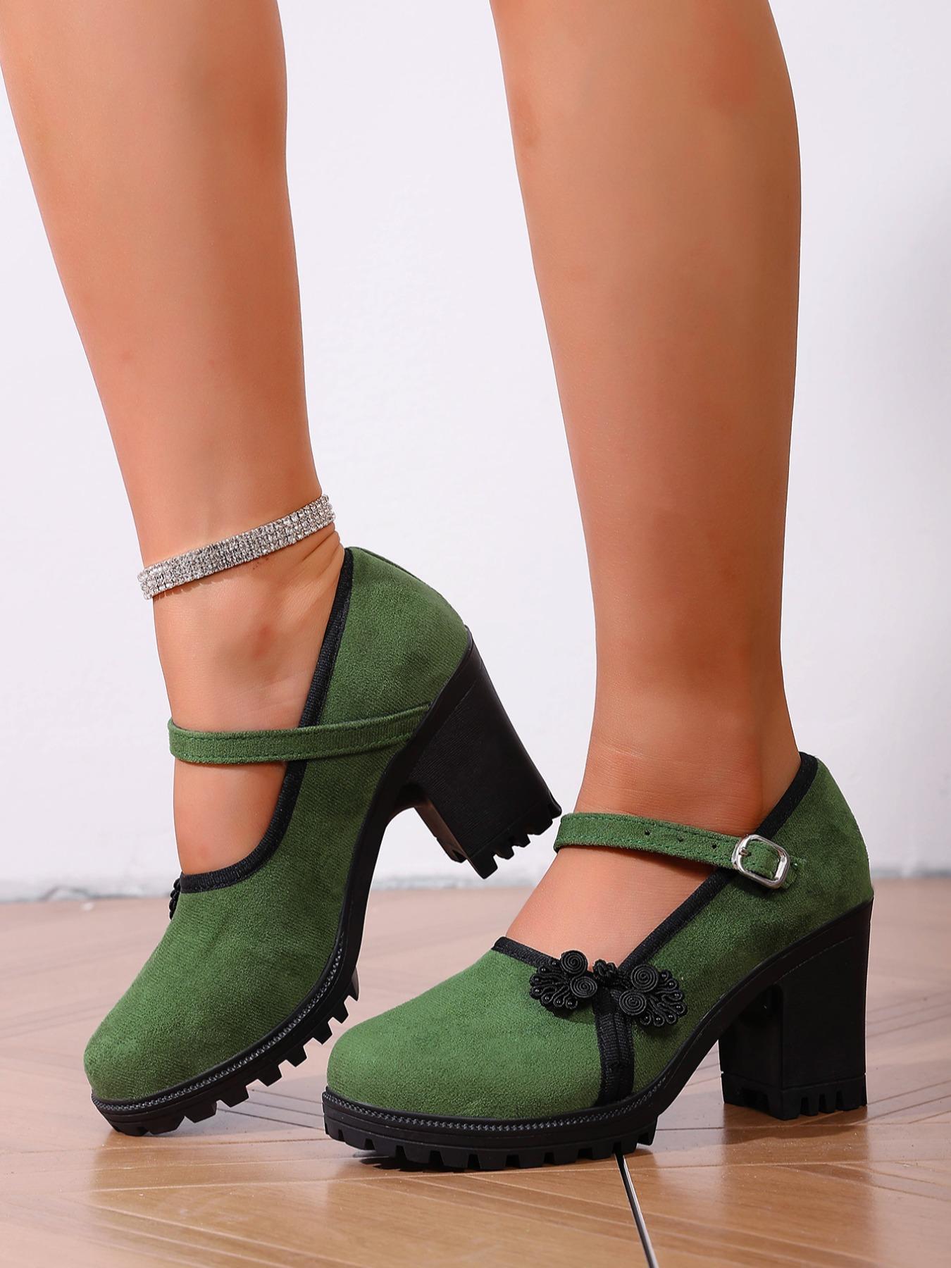 Plus Size Women's High Heel Shoes, Comfortable Round Toe Buckle Design, Casual Fashion Footwear for Spring & Fall Seasons, Shoes Heels, High Heel Pumps, Strap Heels