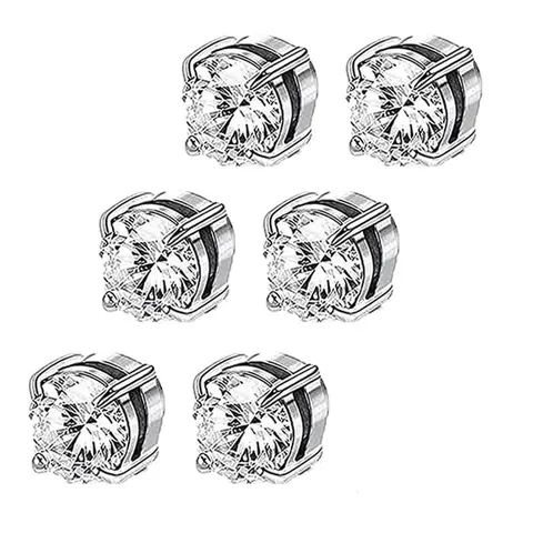 Stainless Steel Stud Earrings for Men Women Non-piercing CZ Hypoallergenic Clip on Studs Earring 6MM 8MM