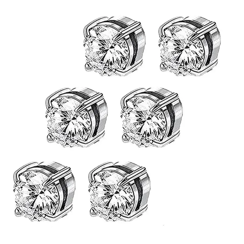 Stainless Steel Stud Earrings for Men Women Non-piercing CZ Hypoallergenic Clip on Studs Earring 6MM 8MM