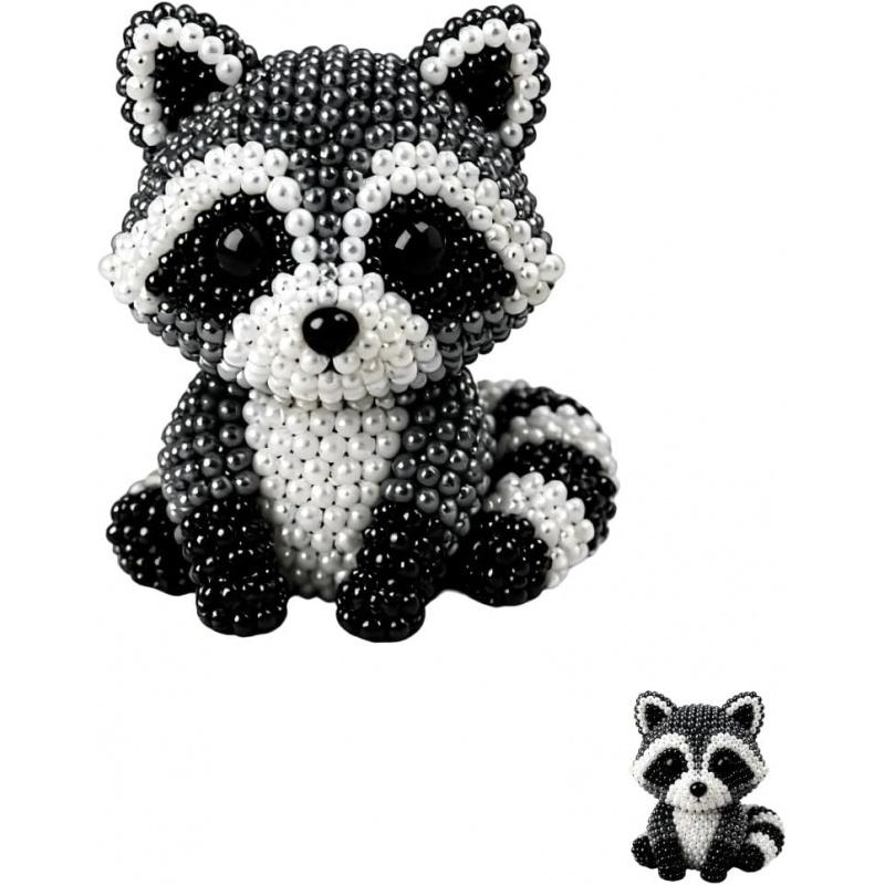 Tiny 3D Beaded Animal DIY Kit,Cute Raccoon & Animal Beading Craft Set,Creative Handmade Bead Decoration Kit,Craft Set with Colorful Beads and Instructions,for Adults Stress Relief DIY Art Gifts, DIY Beading Accessories, Beads For Crafts