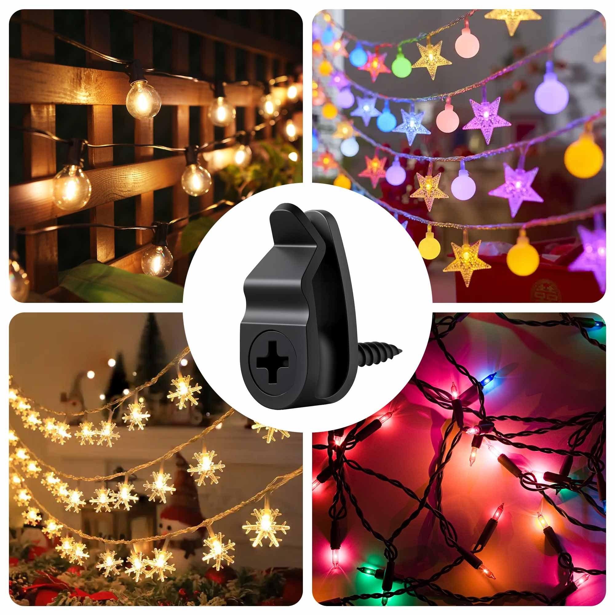 Easy Install Screw-In String Light Hangers, LED Light Clips Hooks, Outdoor Patio Fairy Lights, Christmas & Halloween Decor