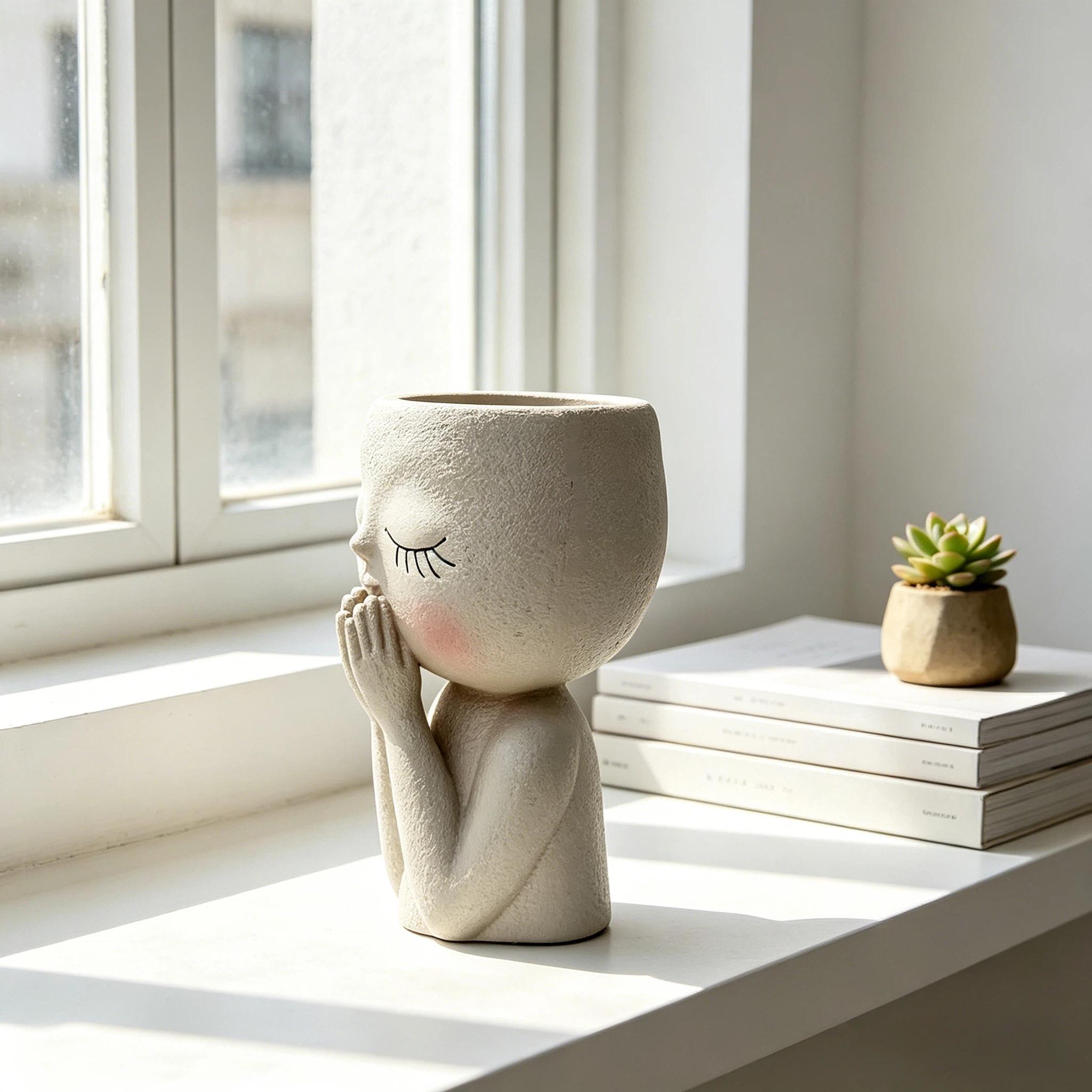 Closed Eyes Girl Vase Resin Decorative Piece, Nordic Style Creative Desktop Floral Decoration, Home Soft Furnishing Essential