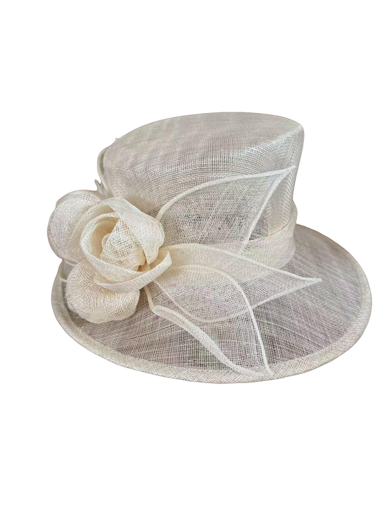 French Vintage Lace Hat, Handmade with 3 Flower Buds and 6 Leaf Accents, Perfect for Weddings, Banquets, Churches, Formal Events