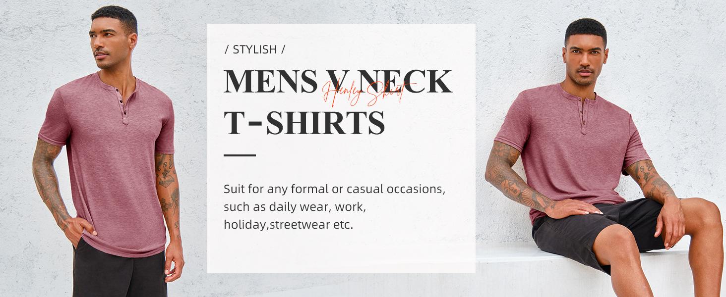 Runcati Men Short Sleeve Henley T-Shirt Casual Solid Color Button-up Henley Shirt V Neck Tee Tops