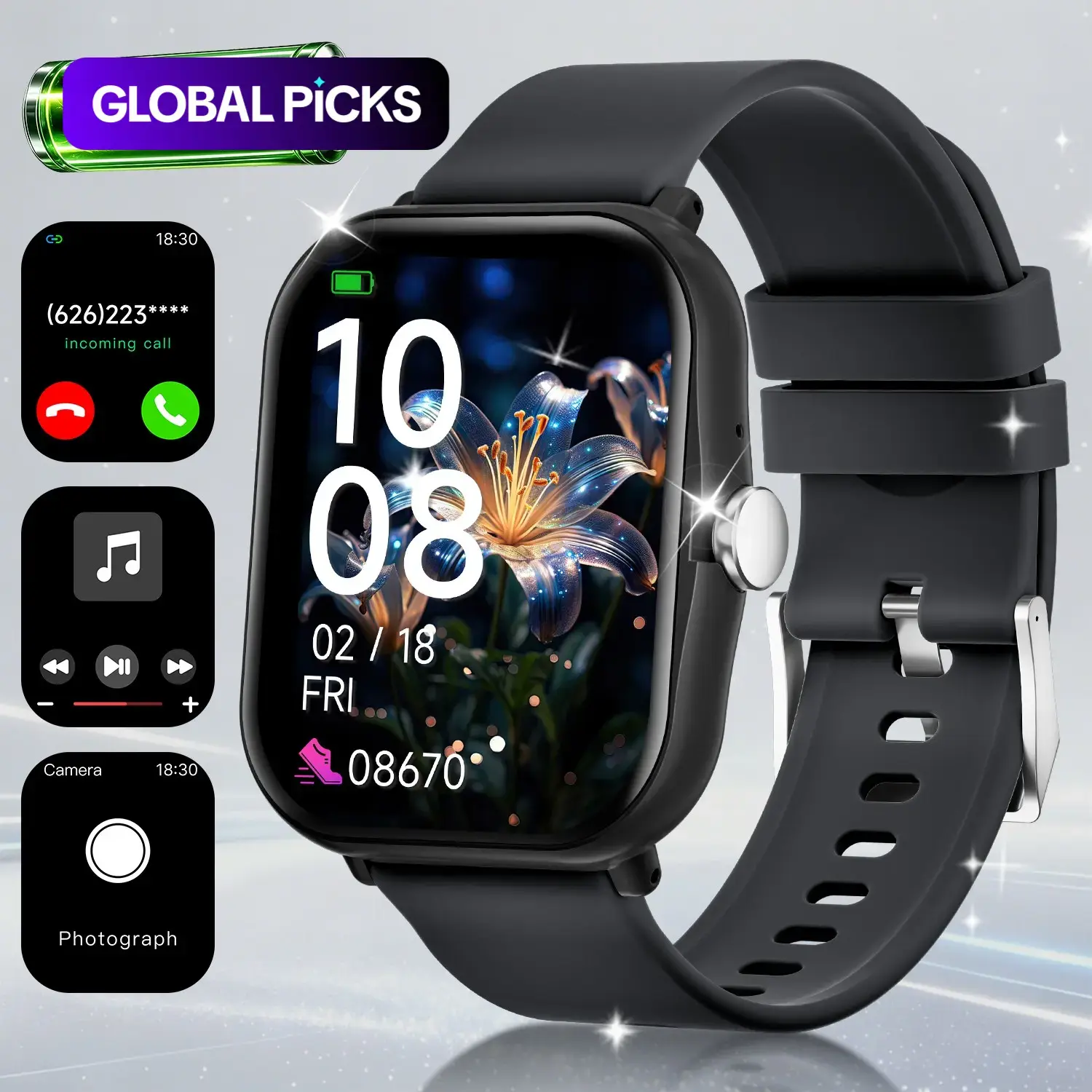 SIMSONLAB Smart Watch,Wireless Calling & Dialing,1.83-inch HD Touchscreen, Multifunctional Activity Recorder,Pedometer,App Notifications, Fitness Tracke,Camera Control, Multi-Sport Modes,Ideal Gift for Men and Women, Compatible with iPhone Android