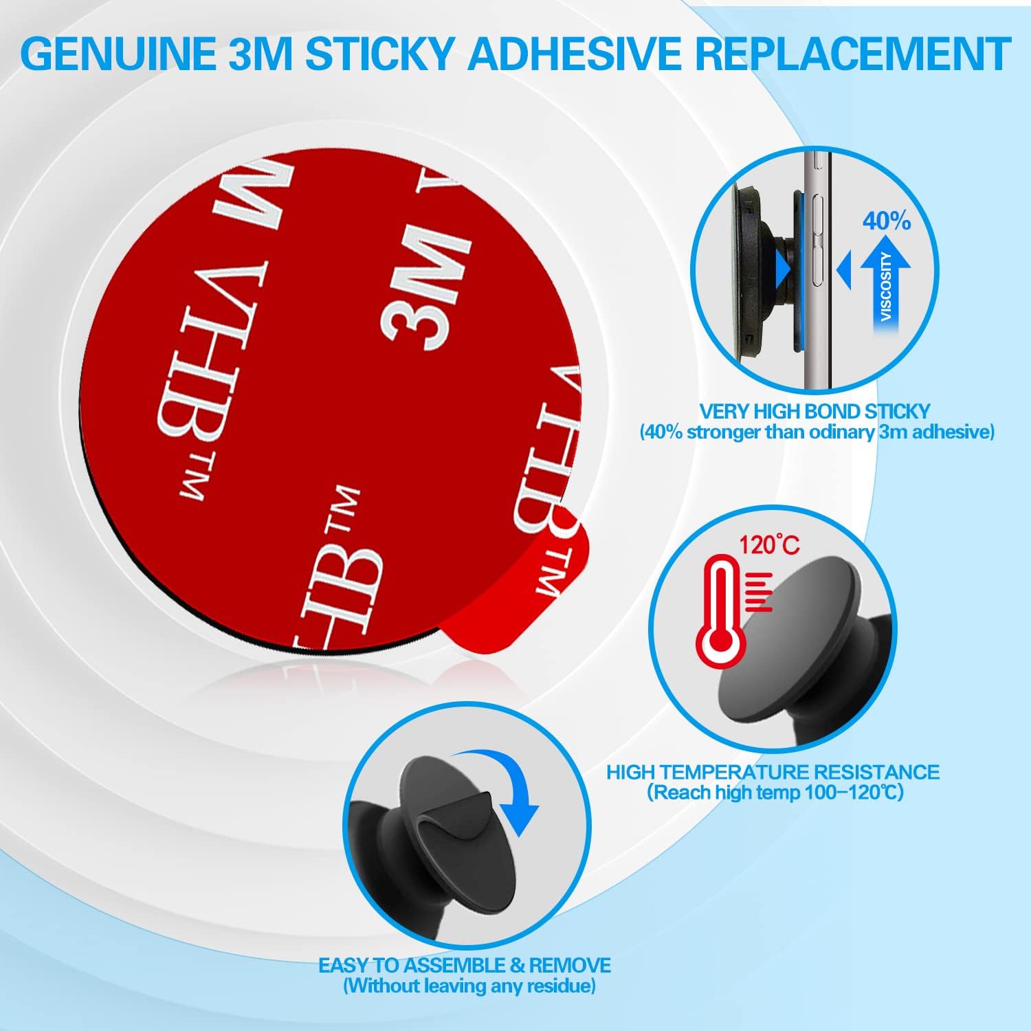 Sticky Adhesive   for Pops Socket Base, 6 count 1.38 Circle Double Sided Tape for Collapsible Grip Stand's , 2 count Sticker Pads for  Socket Mount & Cell Phone  Holder