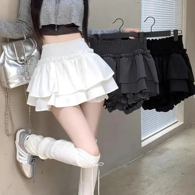 Women's Ballet Bubble Mini Skort - Pleated Puff Look, A-Line Cut, Elastic Waist Athletic Skirt for Spring, Party Wear