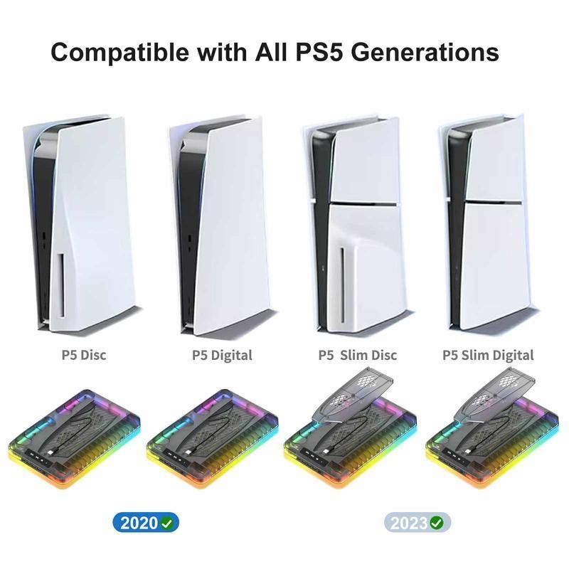 Charging Base Cooling Bracket for Dual PS5 Controller, Efficient Charging, RGB Charging Dock, Gaming Controller Vertical Stand Cooling Fan for PS5 Accessories, Summer Gaming Accessories, Cooling & Charging Station with Mini Fan