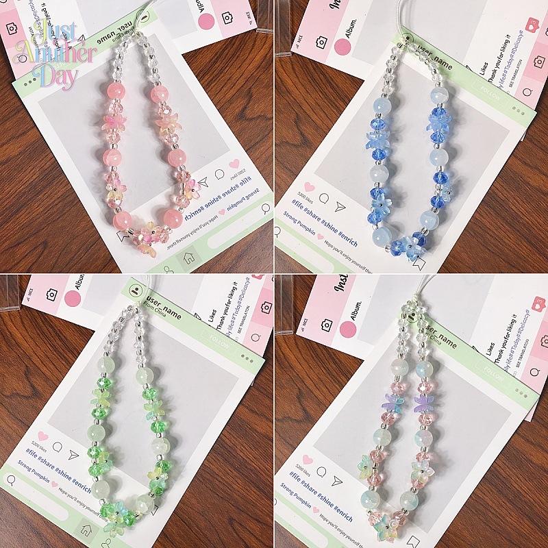 5-Pack Blue Flower Beaded Phone Charm Strap, Acrylic Beaded Wrist Lanyard with Floral & Pearl Details, Universal Chain for Phone Cases, Keychains, CCD Cameras & Bags