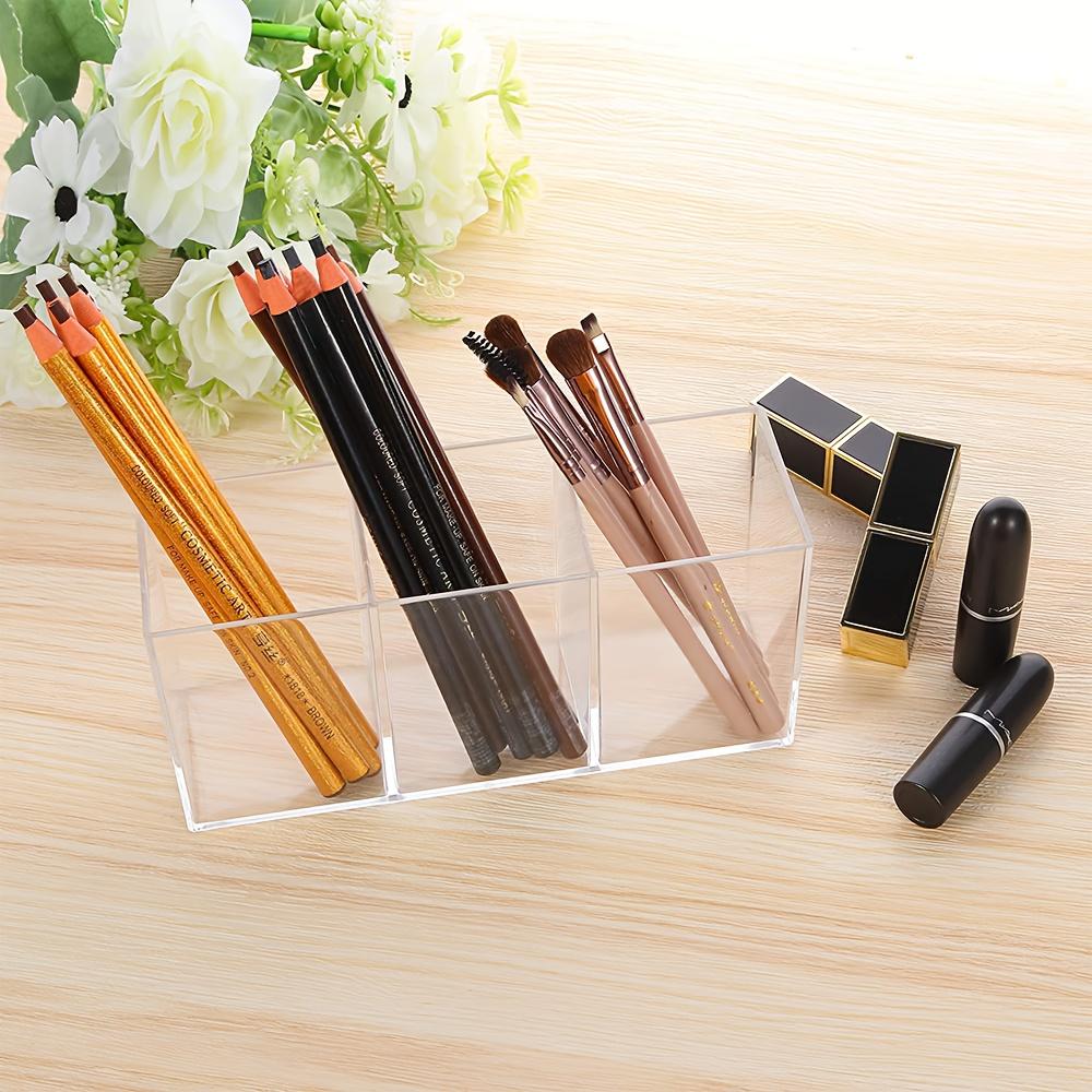 Acrylic Three-Compartment Makeup Organizer, Ideal for Brushes and Cosmetics, Bedroom Bathroom Office Storage, Minimalist Design