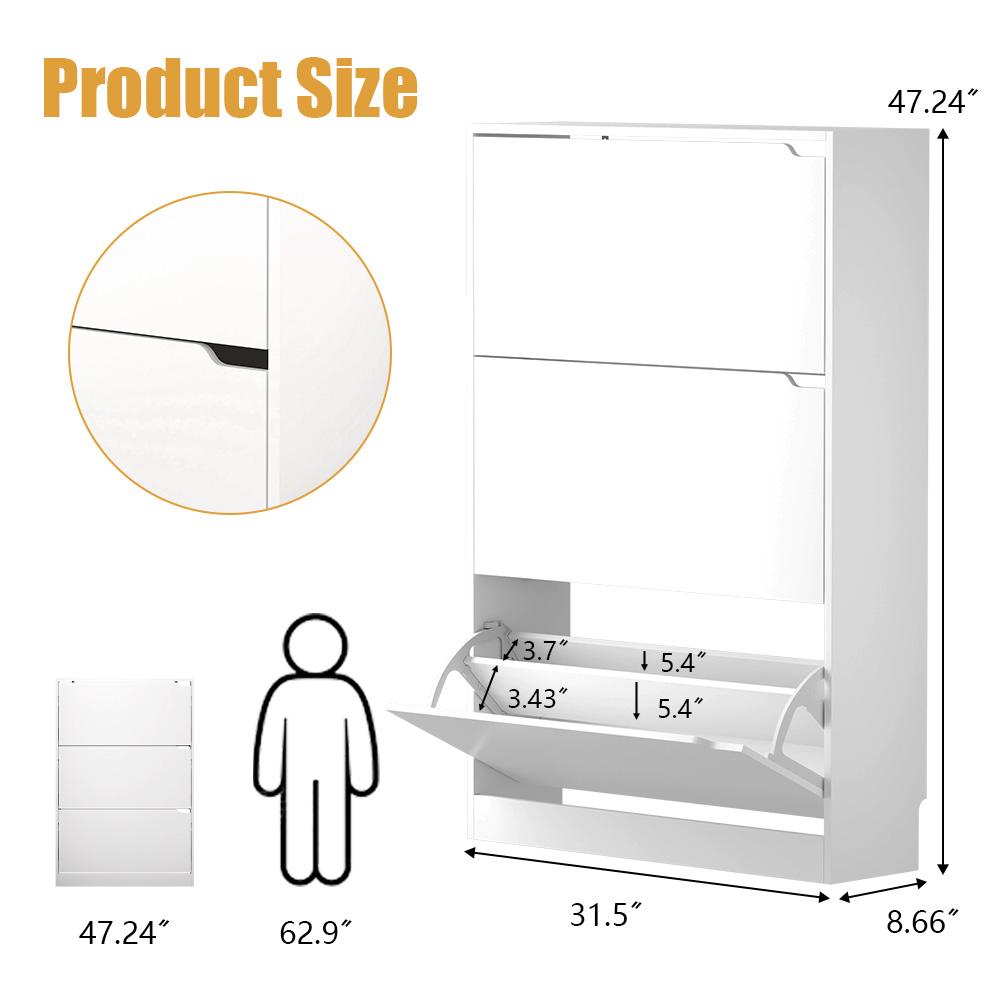 Natural Finish Adjustable Shoe Cabinet with Hidden Storage，Shoe Storage Cabinet with 3 Flip Drawers,Narrow Shoe Rack Cabinet,Freestanding Organizer Storage for small-sized multifunctional furniture