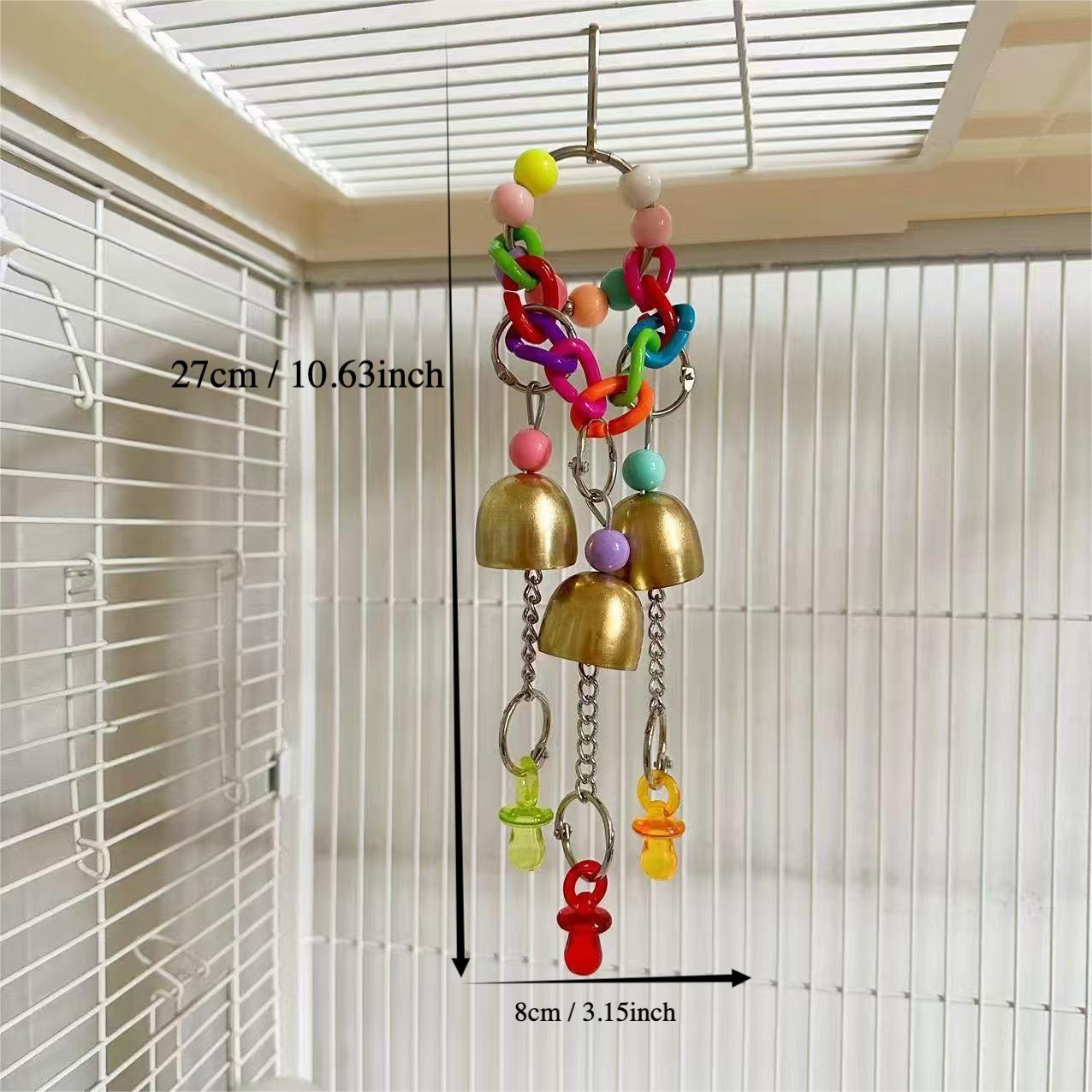 Parrot Biting Toy, Colorful Bell Toy, Suitable for Medium-Sized Parrots, Interactive Grinding Beak Toy, Bird Cage Decoration