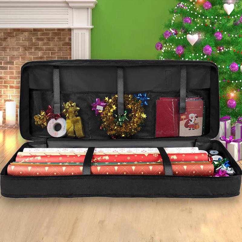 Large Capacity Christmas Gift Wrap Organizer Box, Gift Box Packaging, Includes 24 Paper Bags & 30 Candy Sacks, Tree Shape Design, Ideal for Holiday Storage