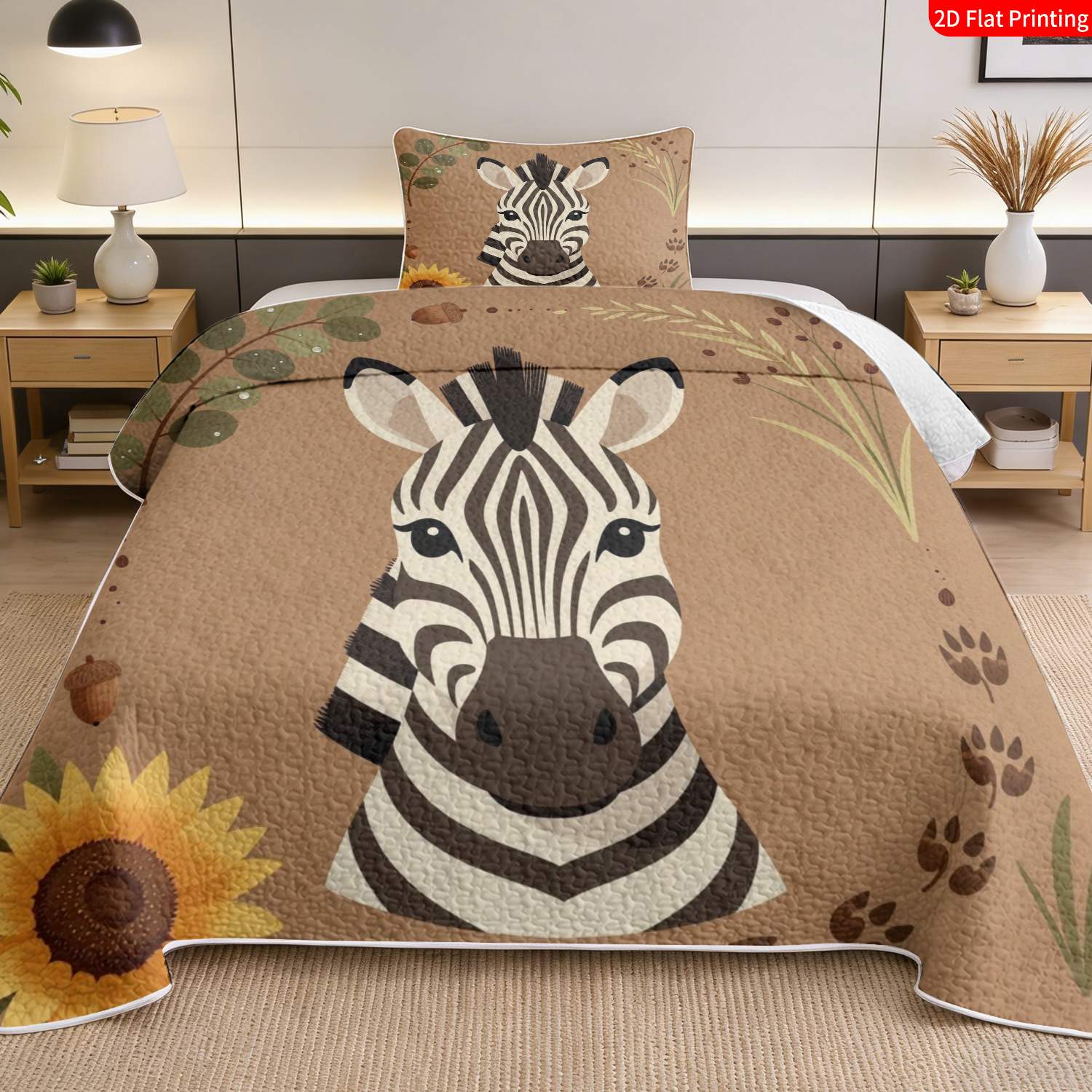 3 pcs, 2D Flat Print Zebra Animal Theme Modern Bedspread Set, Soft and Comfortable, Multiple Sizes Available, Suitable for Gifting and Daily Use, Ideal for Creating a Cozy Home Atmosphere(1 bedspread , 2 pillowcases)