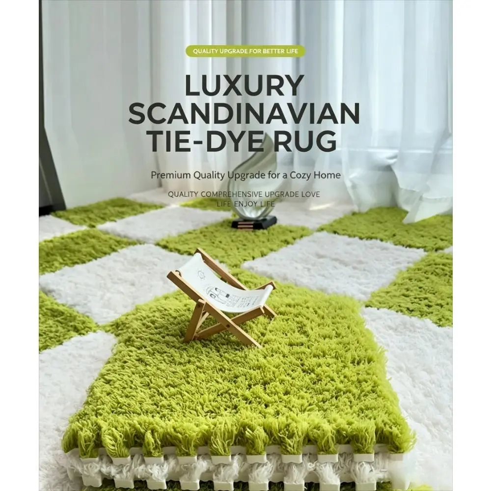 Plush Interlocking Carpet Squares - Anti-Slip EVA Foam Puzzle Floor Mat with Anti-Slip Base, Multiple Tiles for Living Room Rugs & Bedroom Playroom (Fluffy Green)