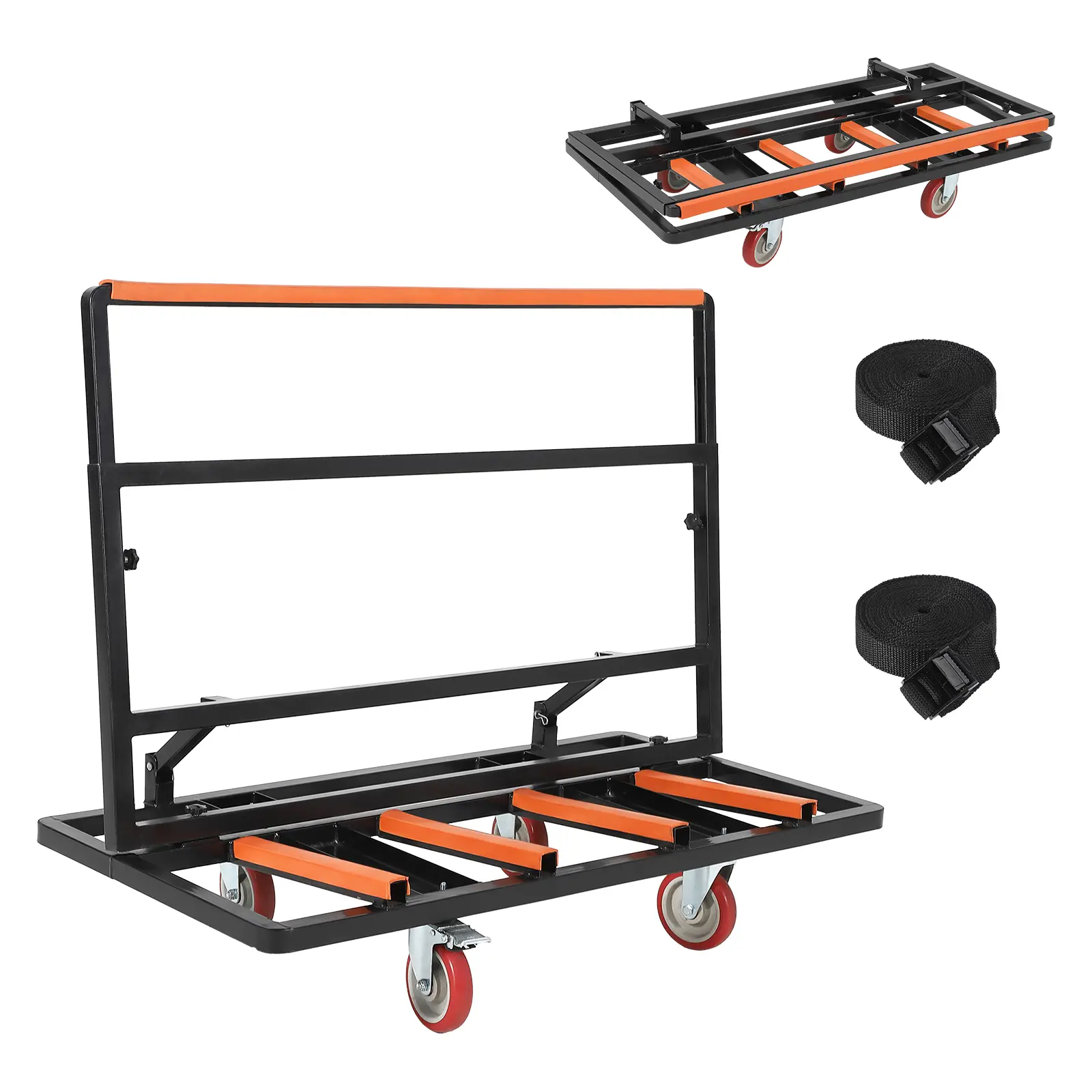 Heavy Duty Folding Drywall Cart Dolly with Metal Frame, 2000 LBS Capacity, Swivel Casters, Tie-Down Strap, Adjustable Handle for Sheet Transport, Plywood, Glass, Doors