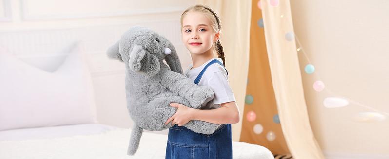 Elephant Weighted Stuffed Animals 5 lbs 16 inches Gray, Large Weighted Elephant Plushie Cuddly Pillow Gift for Kids & Adults