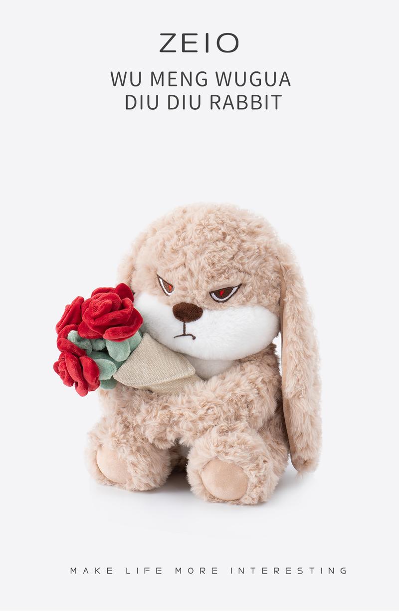 【ZEIO TOYS】RoseDiuDiu  plush toy rabbit doll cute rabbit baby doll soothing doll for boys and girls birthday gift, holiday gift, gift for giving cat hunting Cool Drop