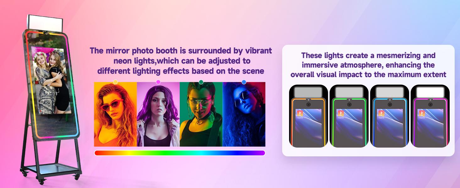 MWE 49" Magic Mirror Photo Booth – 32" Touch Screen, 1200W Selfie Camera, Built-in Dye Sublimation Printer (6-8"), RGB LED Strip Light, Chacktok App & Remote Control for Events