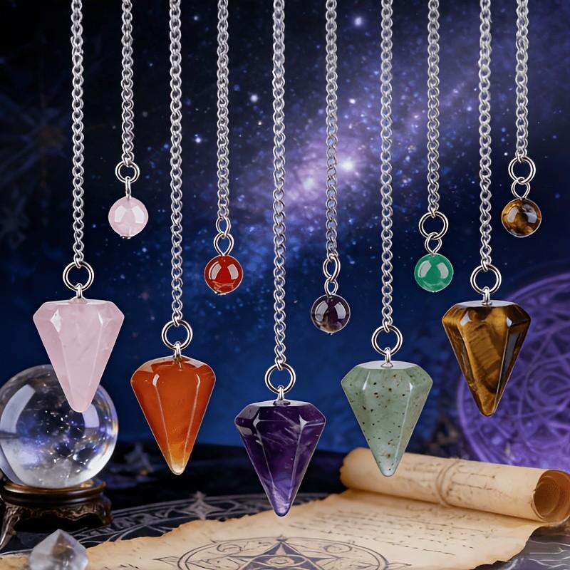 Natural Crystal Pendulum, Hexagonal Carved Stone Dowsing Pendulums, Amethyst Tiger's Eye Rose Quartz, Reiki Yoga Meditation Accessories