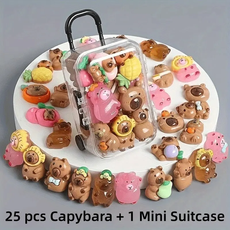 25pcs Capybara Resin Mini Luggage Set, DIY Decorative Ornaments, Home Office Desk Decor, Holiday Gifts, Seasonal Decoration