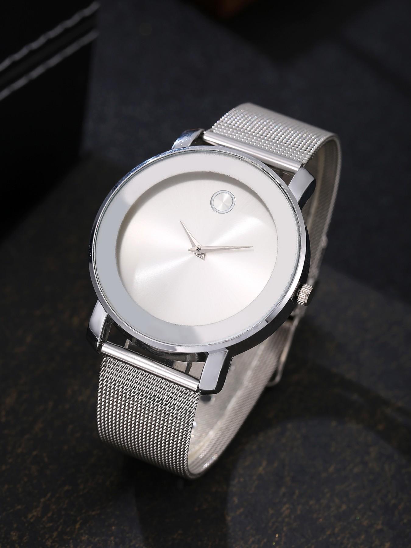 Minimalist Quartz Watch, Zinc Alloy Mesh Strap, Silver Color & Options, Casual Daily Commute Watch, Light Luxury Style, Casual Analog Watch