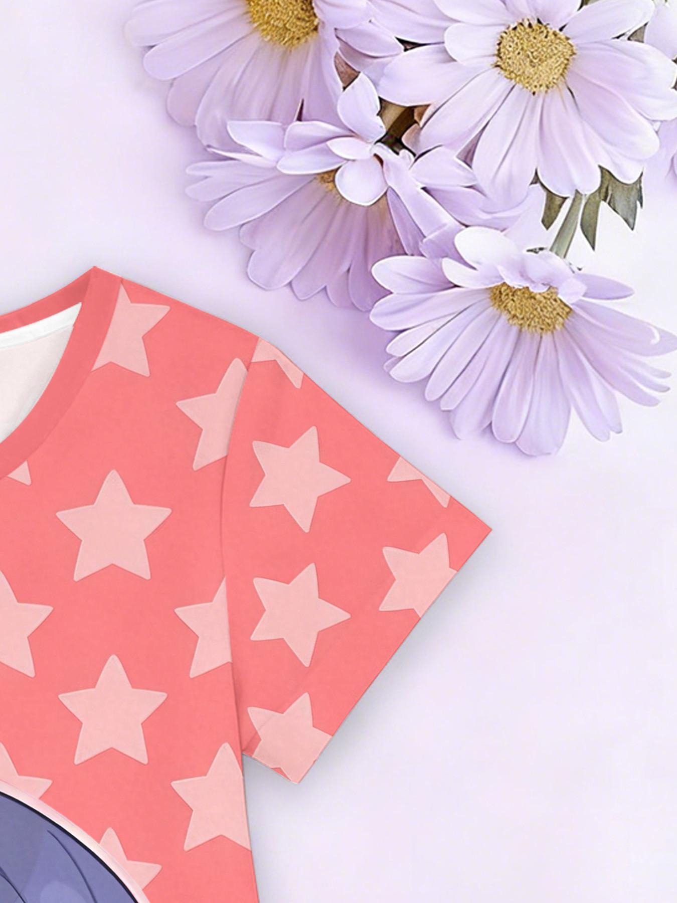 Girls' 3D Short Sleeve Dress, Miraculous Girl Ladybug Heart Print, Perfect for Parties, Festive Gifts, Birthday Presents