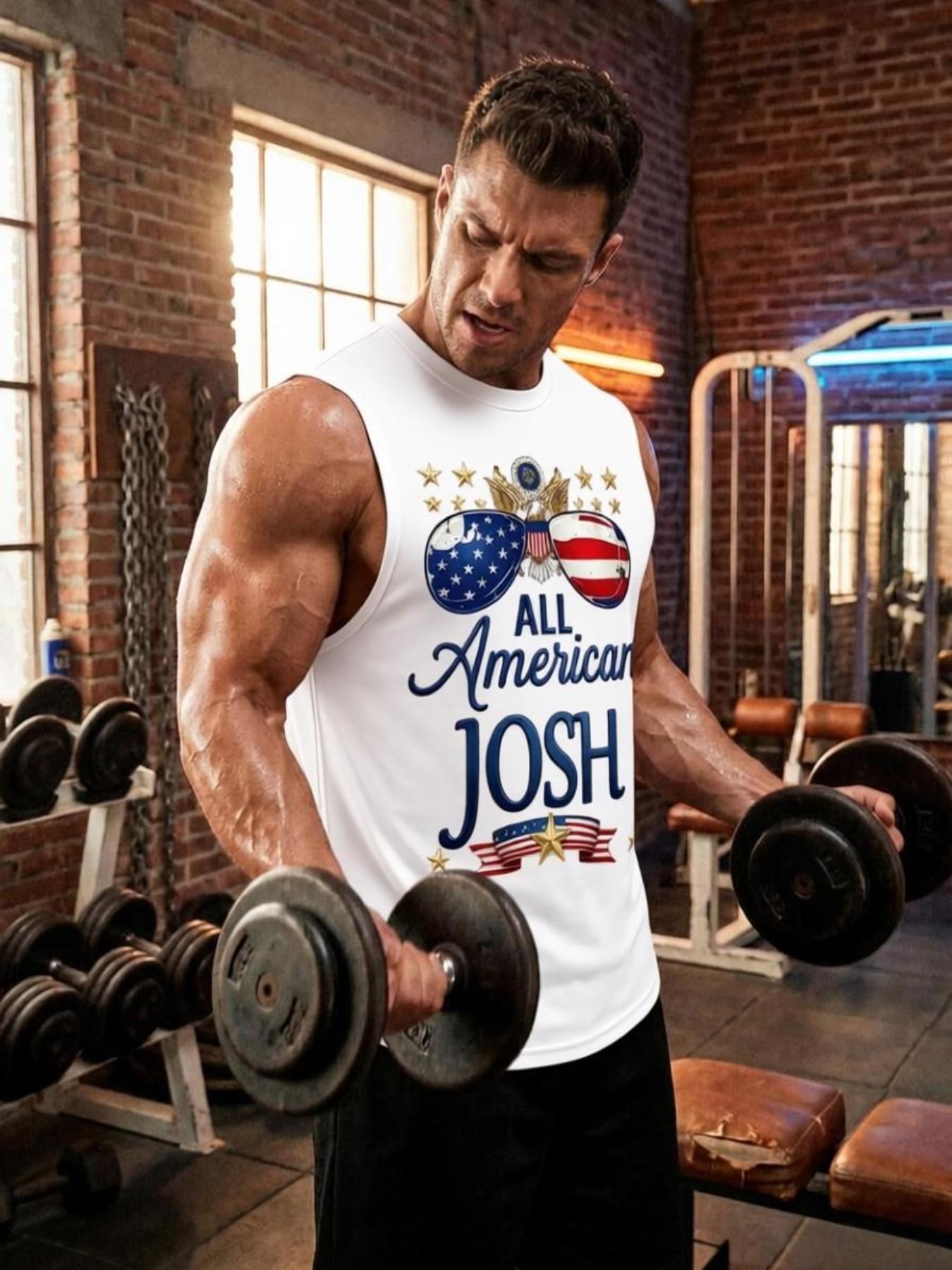 Patriotic Usa Tank Top, Classic Blue Star Stripes, Gold Eagle Logo, Ideal for Independence Day, Summer BBQ, Men's Streetwear