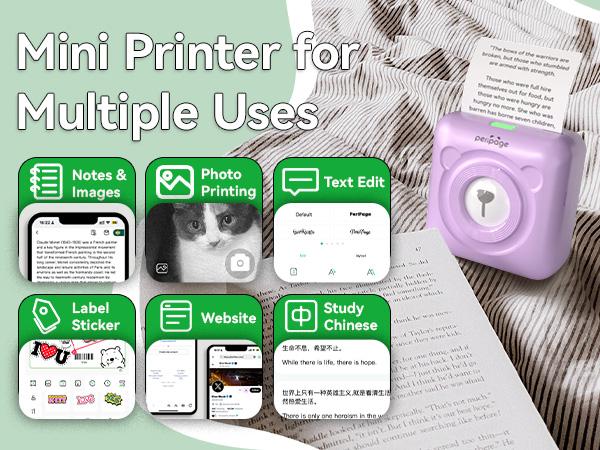 PeriPage Mini Portable Bluetooth Thermal Printer A6 Mini Study Printer & Full Sticky Thermal Paper, Waterproof, Oil proof, BPA Toxic Free Printing,Children's puzzle props Printer