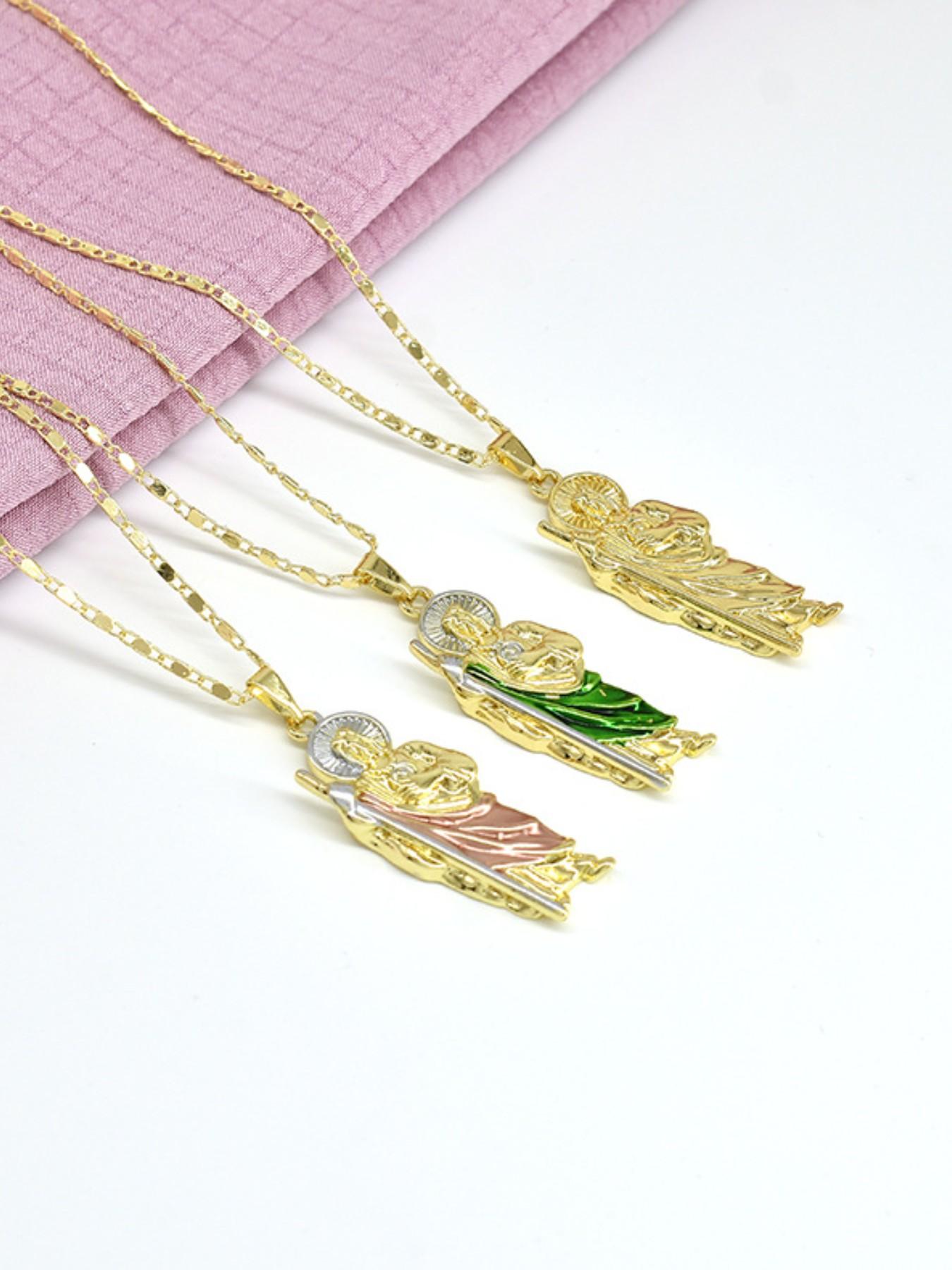 Fashion Hip Hop Saint Judas Necklace, Men's Copper Plated 14k Gold Saint Jude Pendant, 24 Inch Flat Chain, Perfect Gift for All Seasons