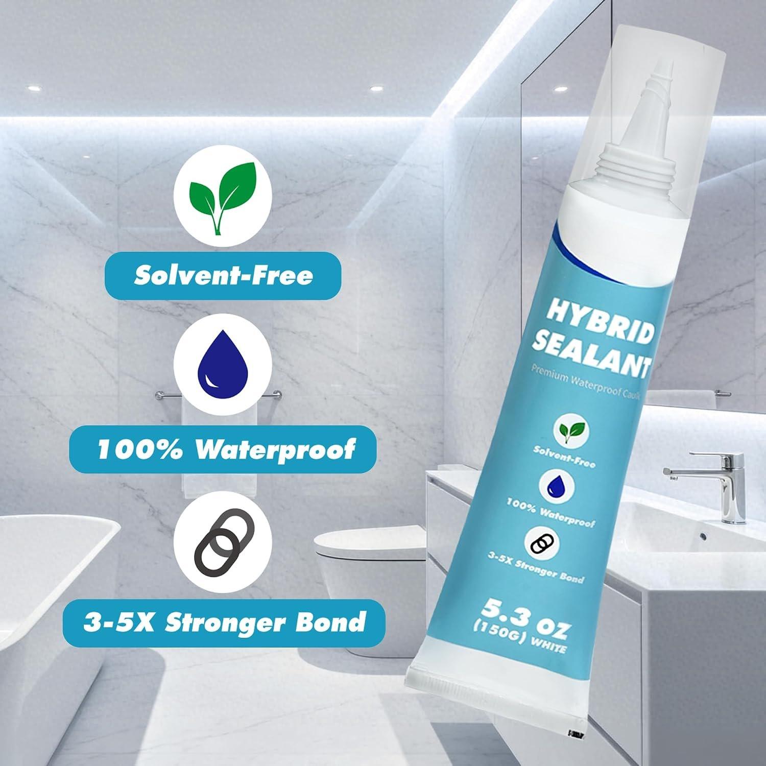 5.3oz Synthetic Hybrid Caulk Tube with Squeezer - Waterproof Flexible Bond Sealant for Bathtub, Tile Grout Repairs - Adhesive for Stone, Metal, Glass for DIY Users 5.3oz Synthetic Hybrid Caulk Tube with Squeezer - Waterproof Flexible Bond Sealant for Bathtub, Tile Grout Repairs - Adhesive for Stone, Metal, Glass for DIY Users