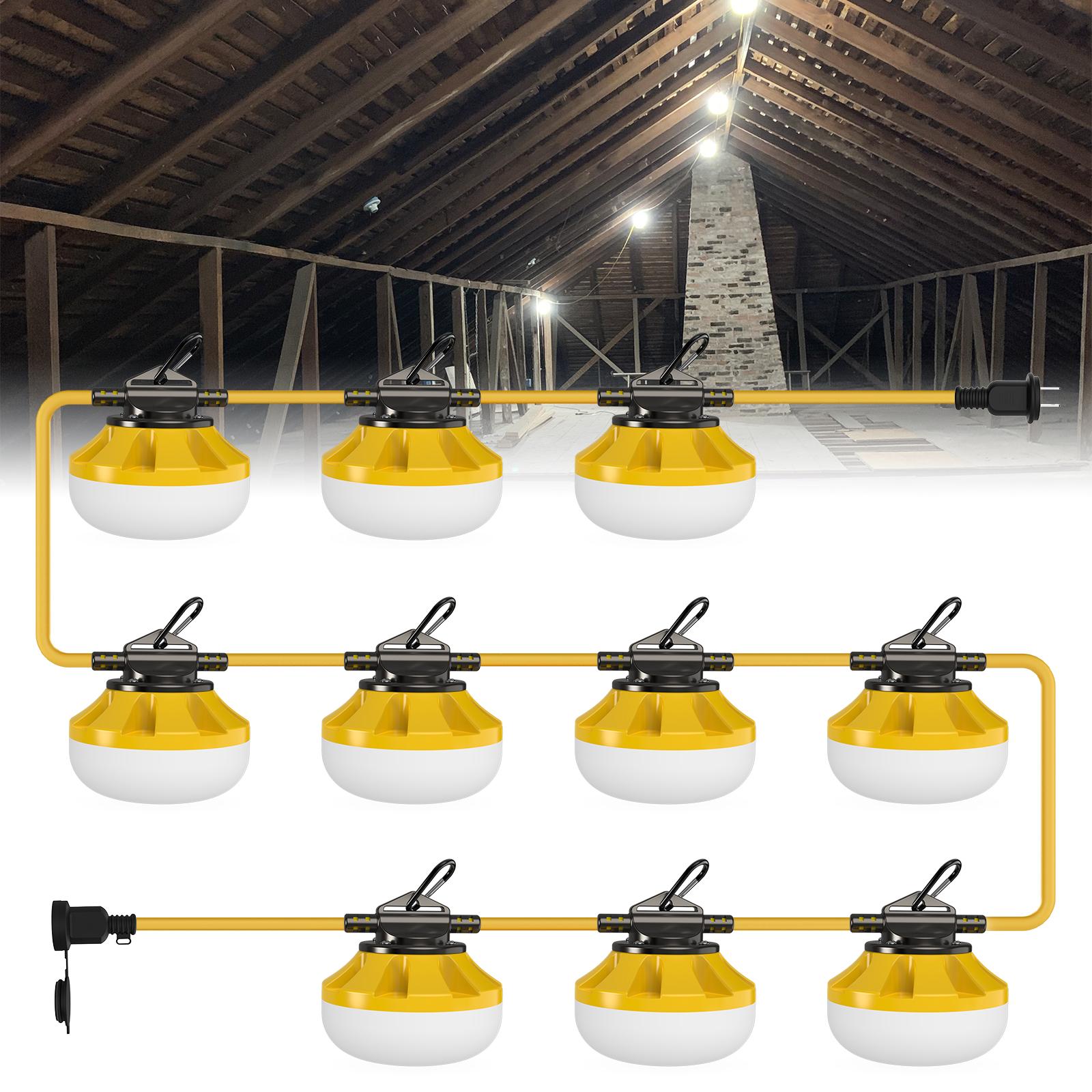 HYPERLITE Construction String Lights: 50FT/100FT 5/10 Bulbs String Work Lights with Climbing Hooks - IP65 Waterproof Linkable LED Construction String Lights for Job Site Attic Renovation Crawlspace Lighting，Outdoor，SpringGlowUp