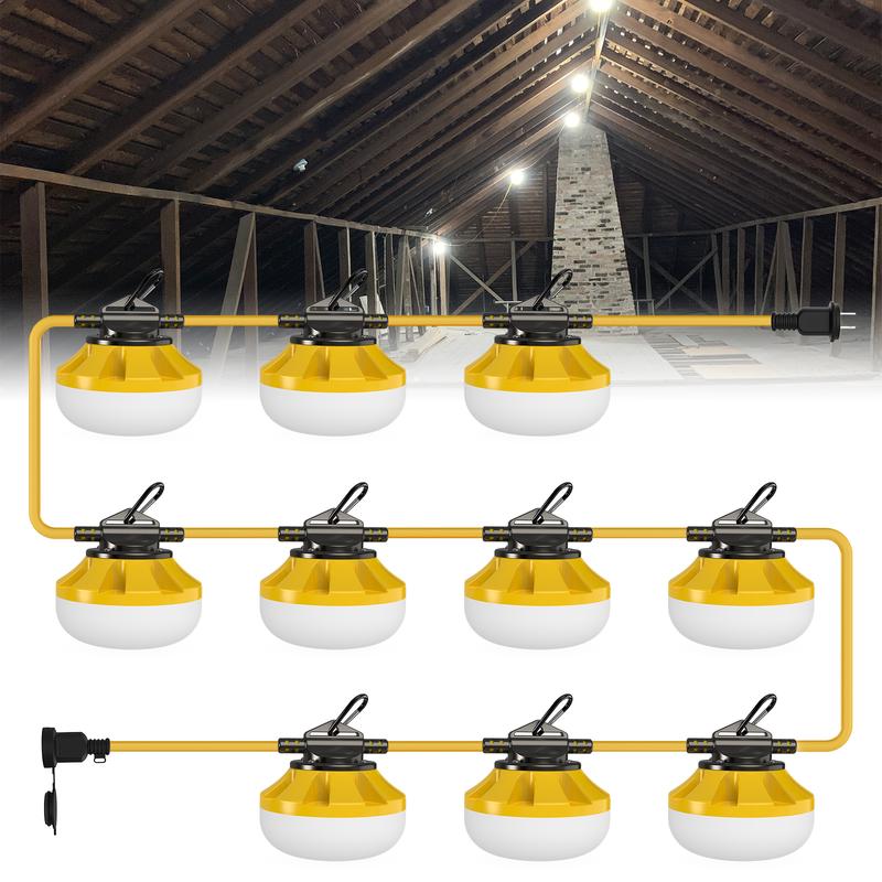 HYPERLITE Construction String Lights: 50FT/100FT 5/10 Bulbs String Work Lights with Climbing Hooks - IP65 Waterproof Linkable LED Construction String Lights for Job Site Attic Renovation Crawlspace Lighting,Outdoor,Jumpstart newyear HYPERLITE Construction String Lights: 50FT/100FT 5/10 Bulbs String Work Lights with Climbing Hooks - IP65 Waterproof Linkable LED Construction String Lights for Job Site Attic Renovation Crawlspace Lighting,Outdoor,Jumpstart newyear