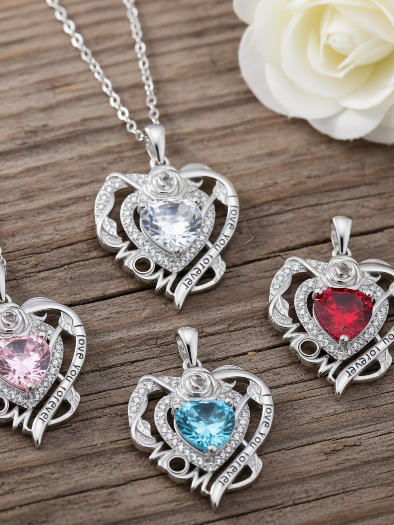 Rose Heart Forever Mom Original heart-shaped rose pendant, luxury premium gem necklace.Paired with a preserved rose & teddy bear jewelry gift box.Perfect mysterious gift for festivals, birthdays, Valentine's Day, Mother's Day and Christmas.