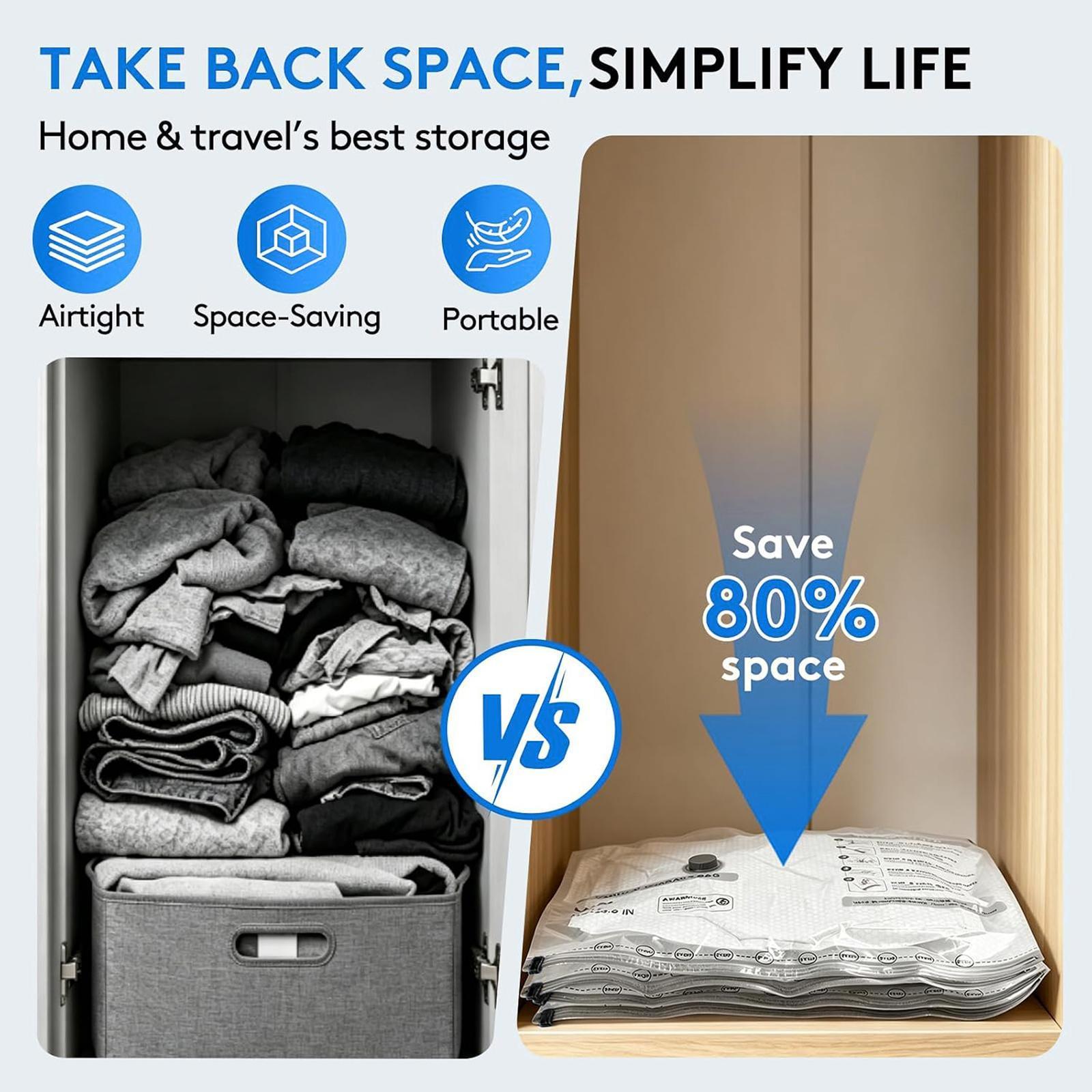 Vacuum Storage Bags 15 Pack Cordless Travel Vacuum Compression Bag Set Equipped with Electric Air Pump Space Saver for Clothes Comforters Blankets Travel Home Organization
