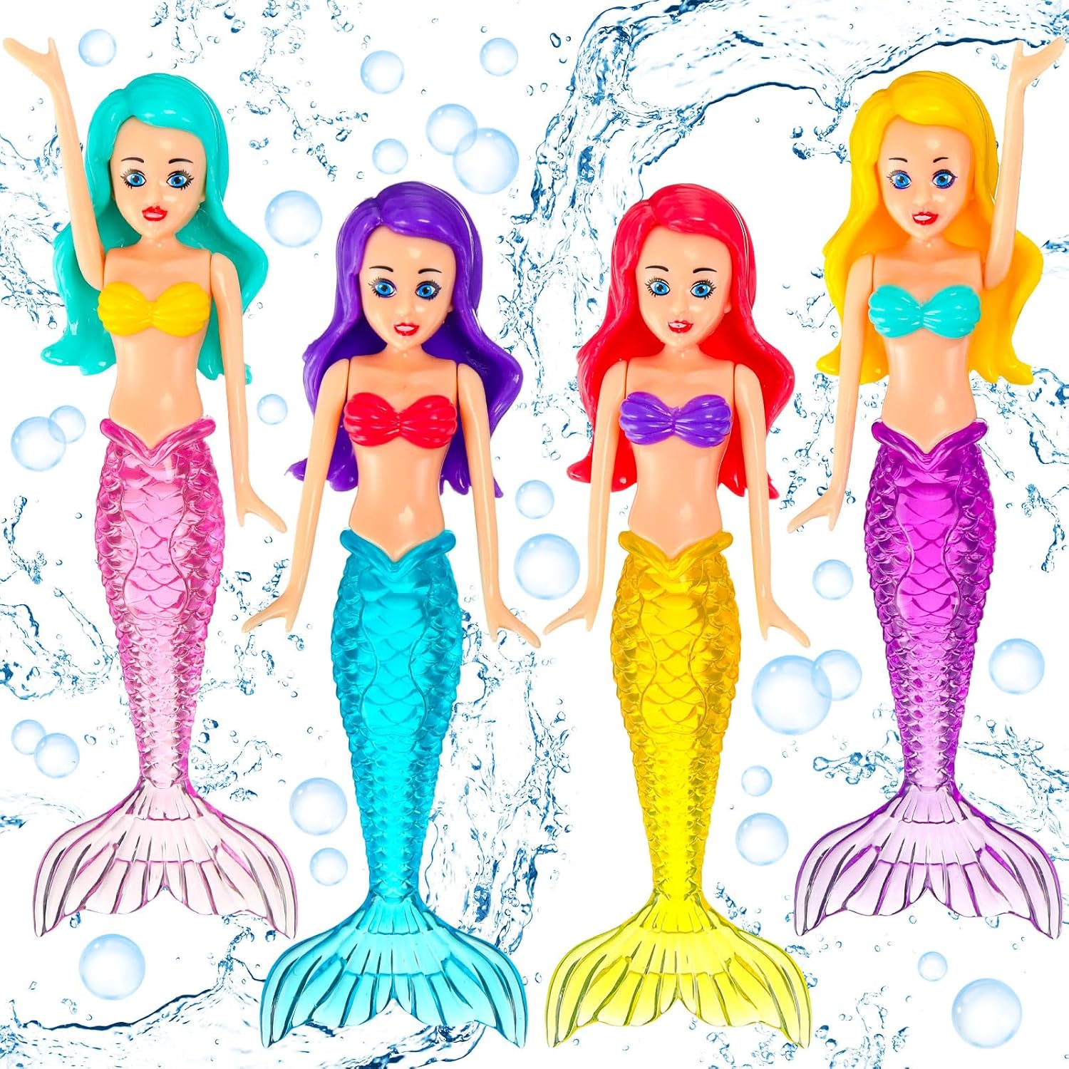 4 Pieces Mermaid Dive Bath Toys Colorful Mermaid Pool Swimming Pool Games for Boys Girls Teens Adults(Classic Style)