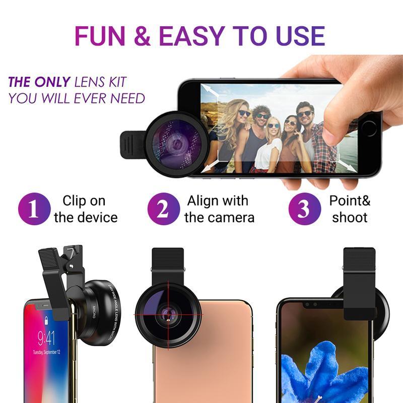 0.45X Phone Wide Angle Lens, 2-In-1 Camera Lens, 0.45x Super Wide Angle & Macro HD, Universal Clip-On for iPhone & Android Phones