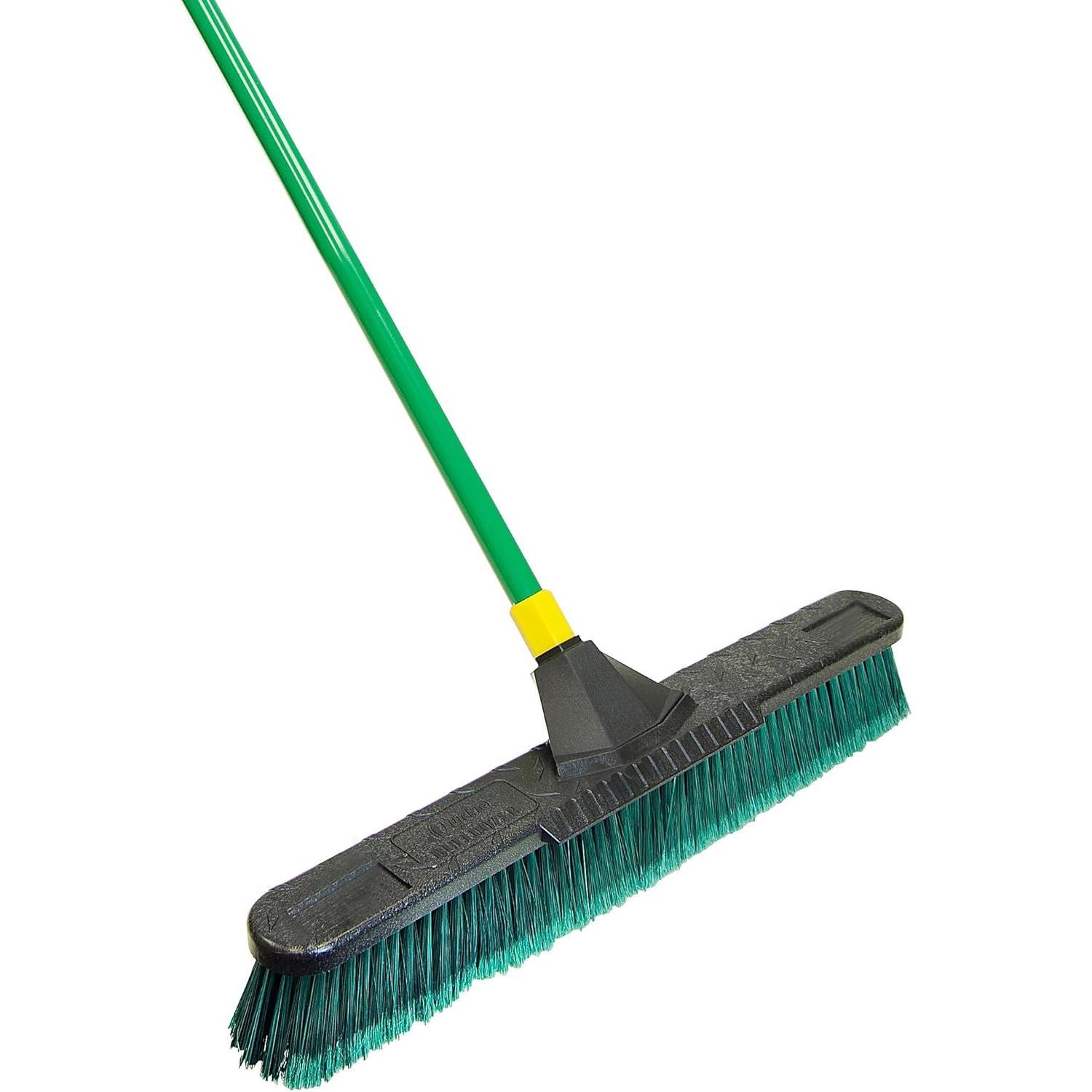 Bulldozer 24-Inch Multi-Surface Push Broom, 60"  Handle, Green, for Outdoor/Indoor Sweeping/Cleaning