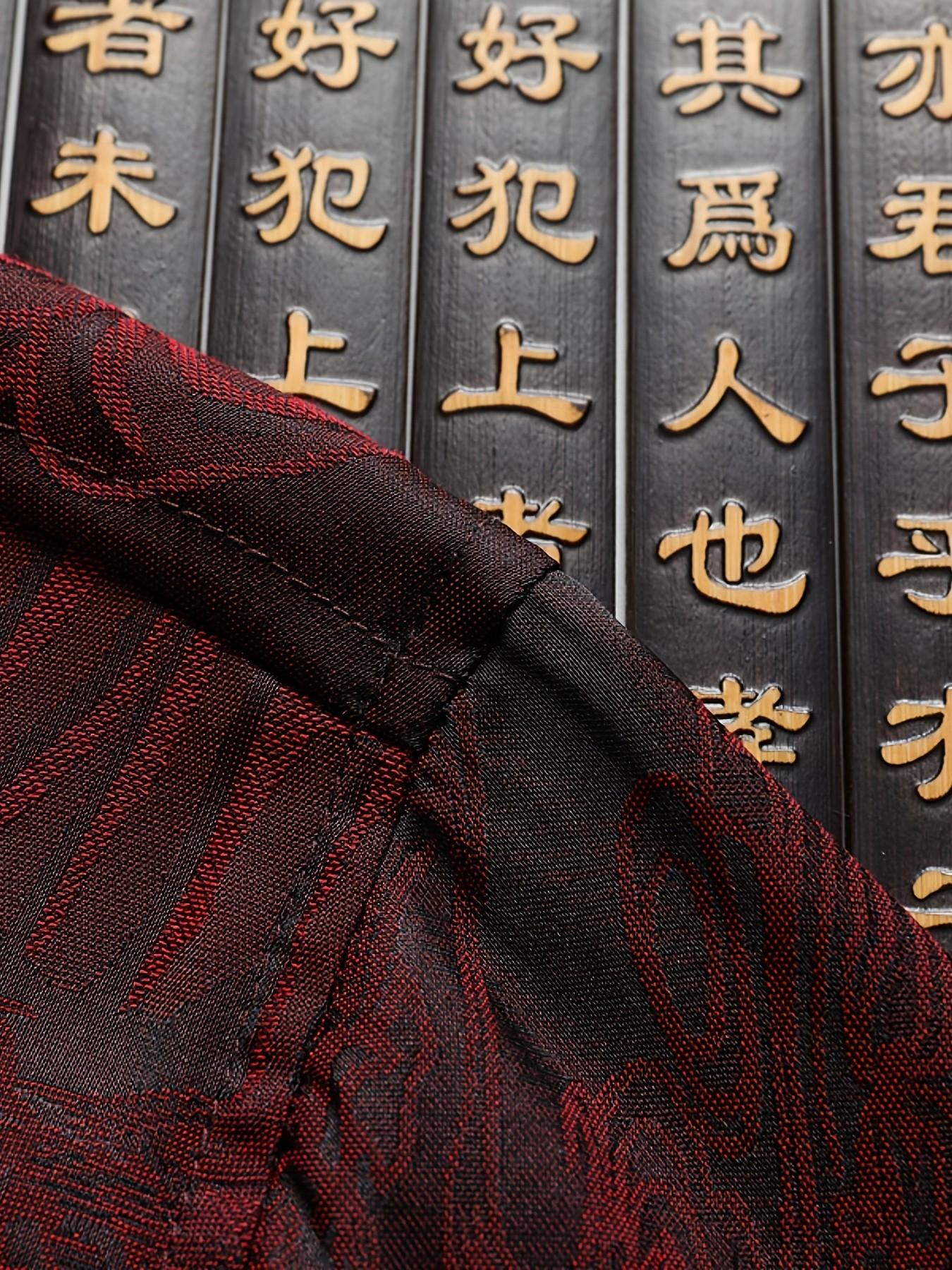 Luxurious Oriental Stand Collar Shirt, Chinese Style Wine Landscape Embossed Jacquard, Men's Formal Tang Suit Outerwear, Traditional Clothing, Menswear