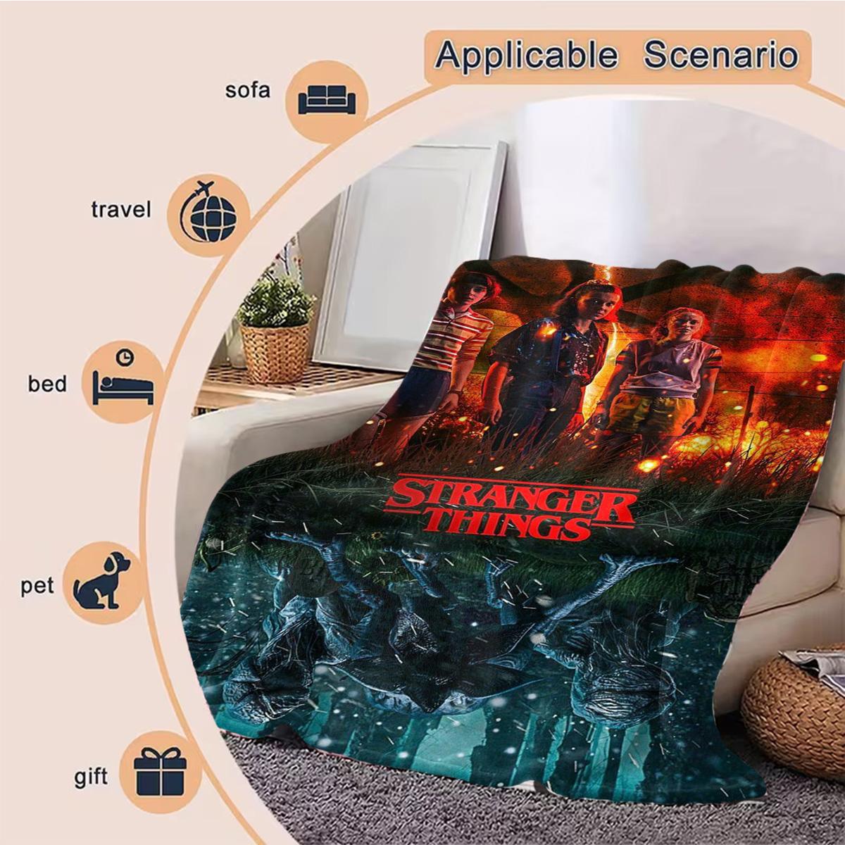 Stranger Things Inspired Blanket with Iconic Characters & Upside