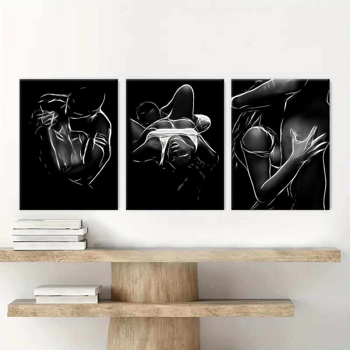 3-Pack Unframed Canvas Art, Abstract Human Body Poster, Romantic Decor, High-Definition Waterproof Print, Modern Home Decoration