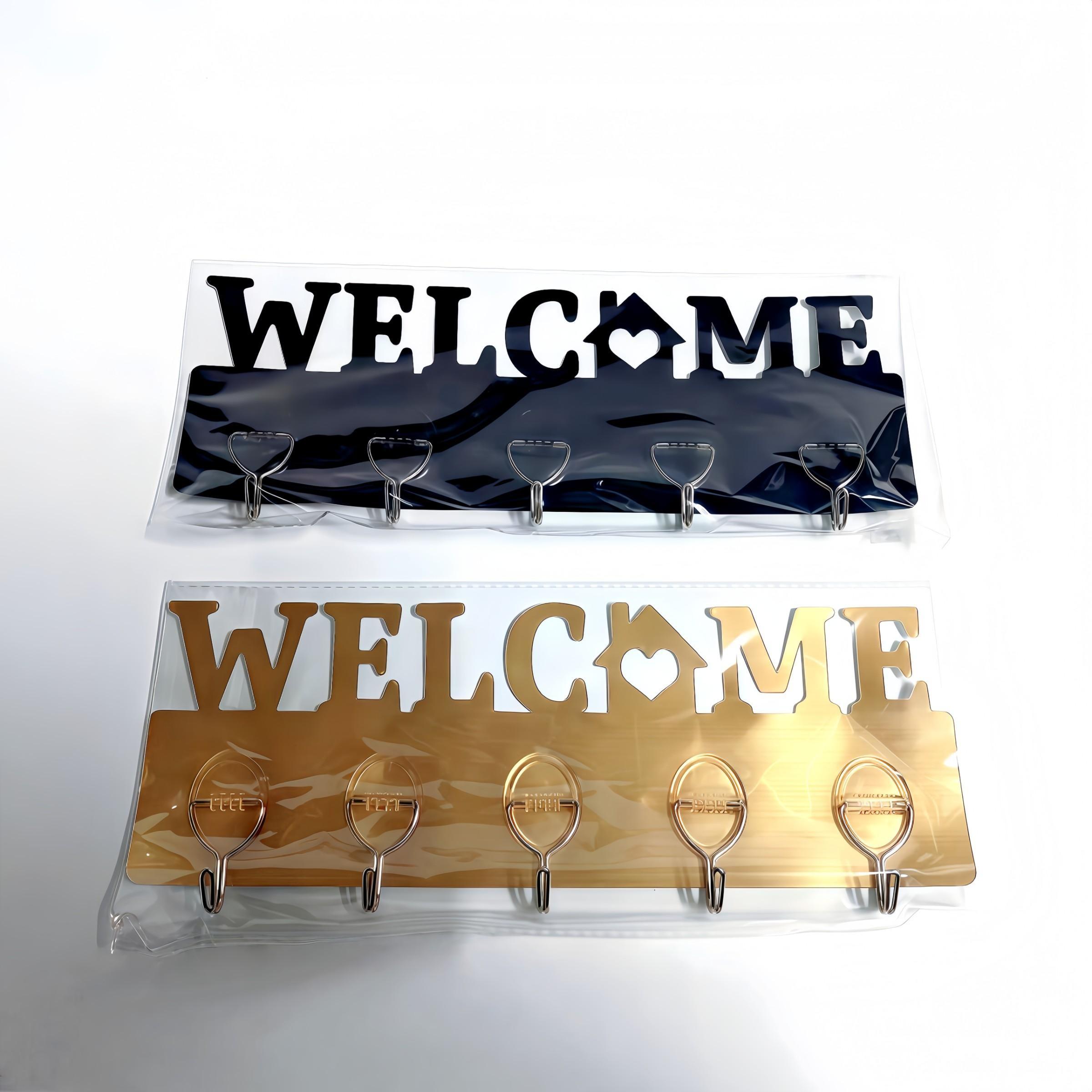 Wall-Mounted Key Holder Set, Gold &, 5 Hooks Per Unit, No-Drill Installation, Ideal for Keys, Dog Leashes, Towels, Medals, Necklaces