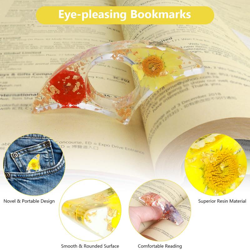 Dried Flower Resin Book Holders, 1 Piece Creative Reading Thumb Ring Page Holder, Reading Accessory for Reader Lover Bookworm