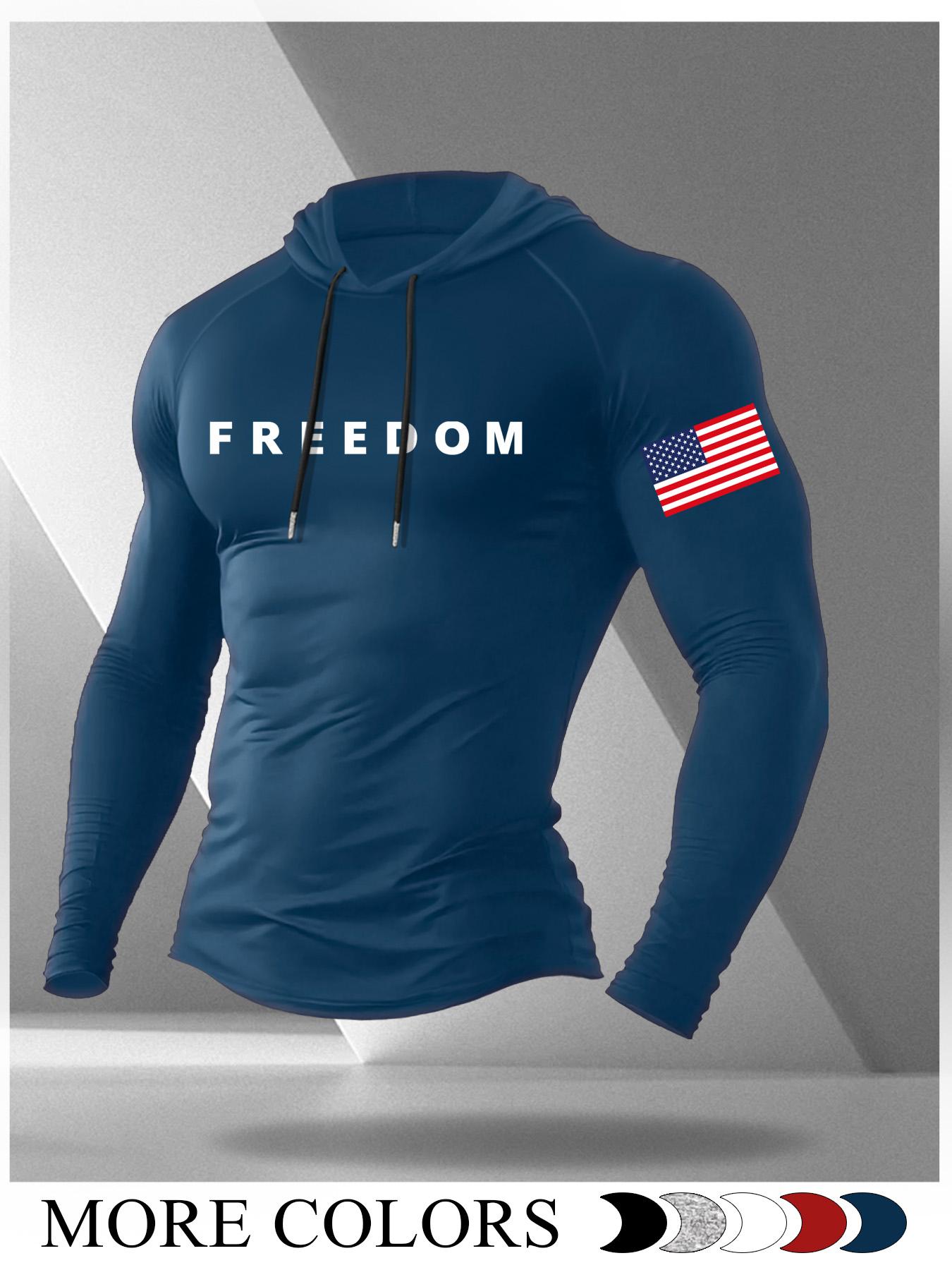 Men's Cartoon Print Long Sleeve Hooded T-Shirt, Casual Fitted Moderate Fabric Gym Athletic Clothes Gym Workout Top for Fall