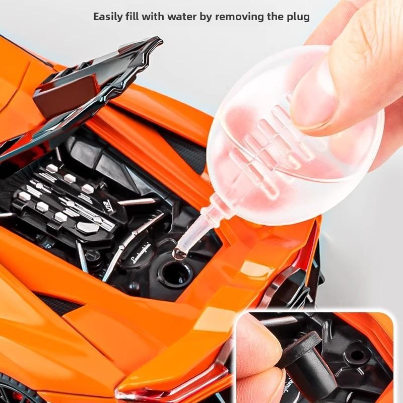 Alloy Sports Car Model, Scale Model Car, Collector Model Car, Manual Scissor Door, Smoke Effect, Sound Light, Adjustable Rear Wing, Shock Absorption, Gift Box