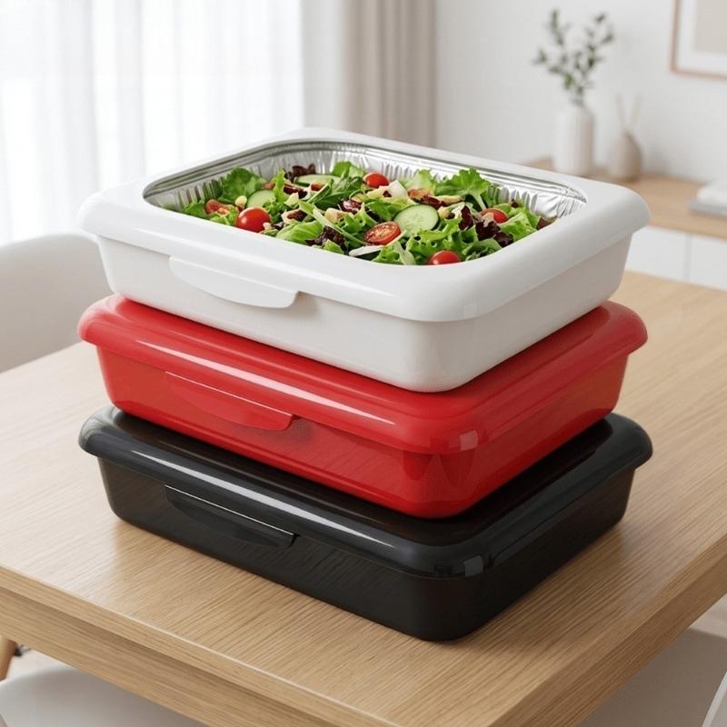 A set of elegant wok 2-in-1 reusable plastic food storage boxes with 1 foil tray for outdoor parties, celebrations, Christmas and Thanksgiving gifts