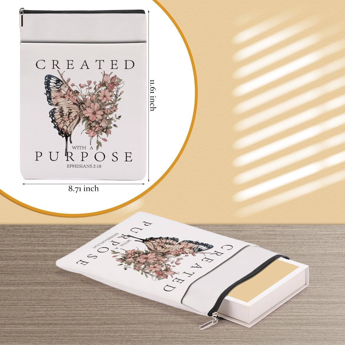Butterfly Book Sleeve Book Lovers Gifts Inspiratiobal Christian  | Books Cover Protector with Zipper and Front Pocket Books Accessories Bookish Gifts Religious  for Women