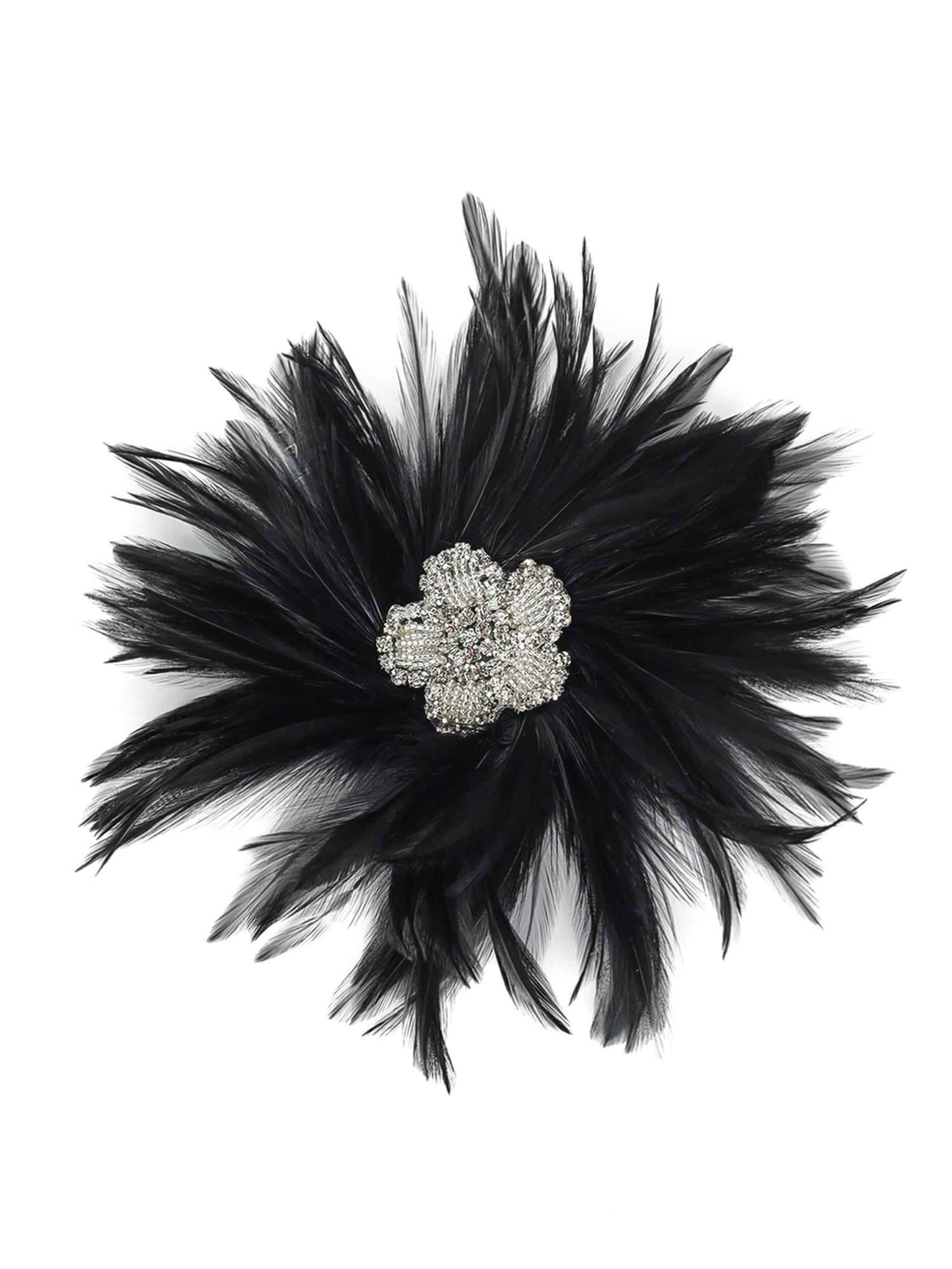 Sparkling Rhinestones Flower Feathered Hair Clip Hair Ornament for Festival Derby Event Gathering Cocktails Party Brooch Fash